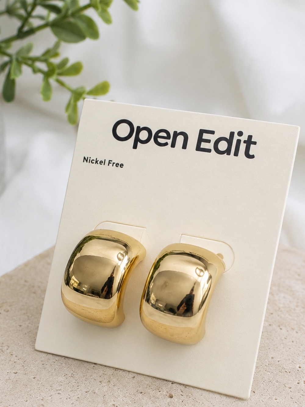 Open Edit Gold-Tone Chunky Huggie Hoop Earrings – Nickel Free (BR1010/2)